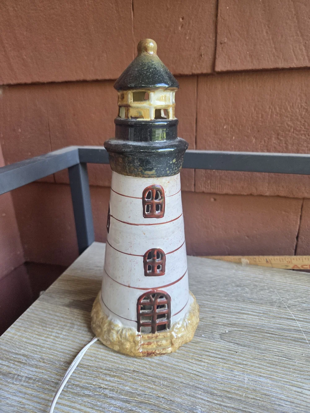 Vintage Ceramic Lighthouse Lamp Light Beach Coastal 10” Tall Nautical